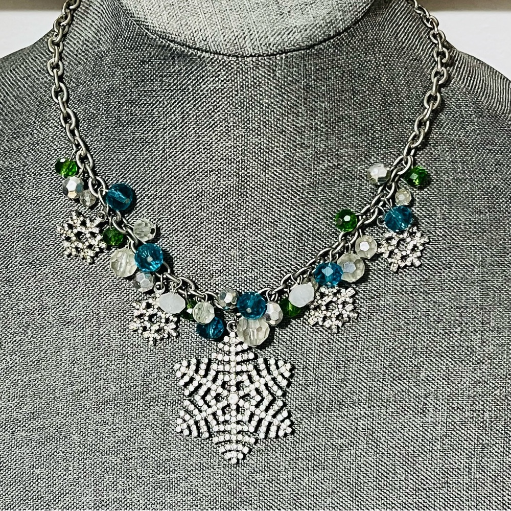 Pier 1 Snowflake Necklace with Blue and Green Charms